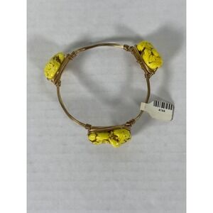 Gold Tone Wire Wrapped Bangle‎ Bracelet with Yellow Turquoise Stone Beads